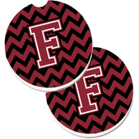 "Caroline's Treasures Letter F Chevron Garnet & black Set of 2 Cup Holder Car Coasters CJ1052-FCARC, 2.56, Multicolor"