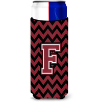 Letter F Chevron Garnet and Black  Ultra Beverage Insulators for slim cans CJ1052-FMUK