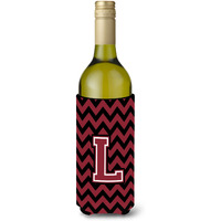 Letter L Chevron Garnet and Black  Wine Bottle Beverage Insulator Hugger CJ1052-LLITERK