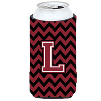 Letter L Chevron Garnet and Black  Tall Boy Beverage Insulator Hugger CJ1052-LTBC