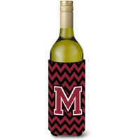 Letter M Chevron Garnet and Black  Wine Bottle Beverage Insulator Hugger CJ1052-MLITERK