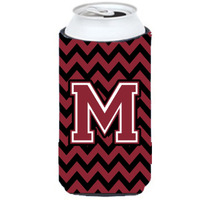 Letter M Chevron Garnet and Black  Tall Boy Beverage Insulator Hugger CJ1052-MTBC