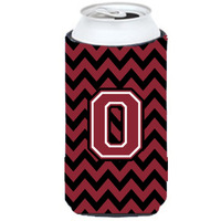 Letter O Chevron Garnet and Black  Tall Boy Beverage Insulator Hugger CJ1052-OTBC