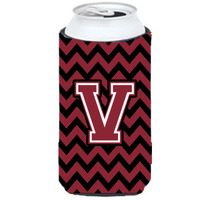 Letter V Chevron Garnet and Black  Tall Boy Beverage Insulator Hugger CJ1052-VTBC