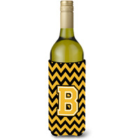 Letter B Chevron Black and Gold Wine Bottle Beverage Insulator Hugger CJ1053-BLITERK