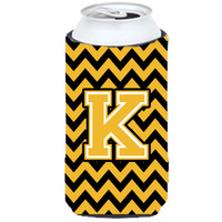Letter K Chevron Black and Gold Tall Boy Beverage Insulator Hugger CJ1053-KTBC