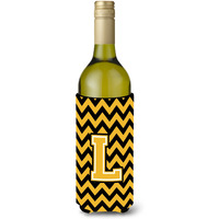 Letter L Chevron Black and Gold Wine Bottle Beverage Insulator Hugger CJ1053-LLITERK