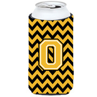 Letter O Chevron Black and Gold Tall Boy Beverage Insulator Hugger CJ1053-OTBC