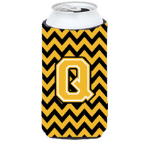 Letter Q Chevron Black and Gold Tall Boy Beverage Insulator Hugger CJ1053-QTBC