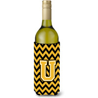 Letter U Chevron Black and Gold Wine Bottle Beverage Insulator Hugger CJ1053-ULITERK