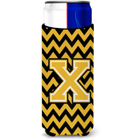 Letter X Chevron Black and Gold Ultra Beverage Insulators for slim cans CJ1053-XMUK