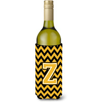 Letter Z Chevron Black and Gold Wine Bottle Beverage Insulator Hugger CJ1053-ZLITERK