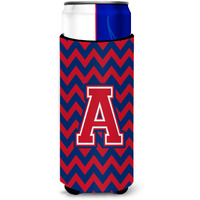 Letter A Chevron Yale Blue and Crimson Ultra Beverage Insulators for slim cans CJ1054-AMUK