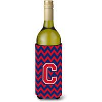 Letter C Chevron Yale Blue and Crimson Wine Bottle Beverage Insulator Hugger CJ1054-CLITERK