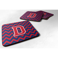 "Caroline's Treasures CJ1054-DFC Letter D Chevron Yale Blue and Crimson Foam Coaster (Set of 4), 3.5"", Multicolor"