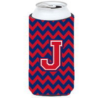 Letter J Chevron Yale Blue and Crimson Tall Boy Beverage Insulator Hugger CJ1054-JTBC