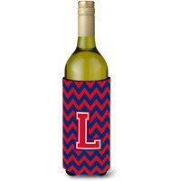 Letter L Chevron Yale Blue and Crimson Wine Bottle Beverage Insulator Hugger CJ1054-LLITERK