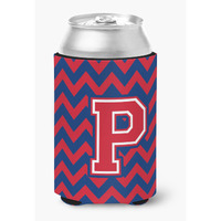 "Caroline's Treasures CJ1054-PCC Letter P Chevron Yale Blue and Crimson Can or Bottle Hugger, Multicolor"