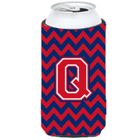 Letter Q Chevron Yale Blue and Crimson Tall Boy Beverage Insulator Hugger CJ1054-QTBC