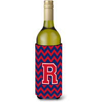 Letter R Chevron Yale Blue and Crimson Wine Bottle Beverage Insulator Hugger CJ1054-RLITERK