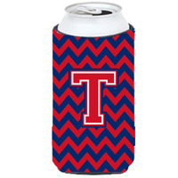 Letter T Chevron Yale Blue and Crimson Tall Boy Beverage Insulator Hugger CJ1054-TTBC