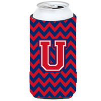 Letter U Chevron Yale Blue and Crimson Tall Boy Beverage Insulator Hugger CJ1054-UTBC