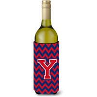 Letter Y Chevron Yale Blue and Crimson Wine Bottle Beverage Insulator Hugger CJ1054-YLITERK
