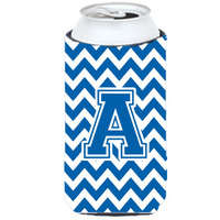 Letter A Chevron Blue and White Tall Boy Beverage Insulator Hugger CJ1056-ATBC