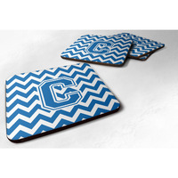 "Caroline's Treasures CJ1056-CFC Letter C Chevron Blue and White Foam Coaster (Set of 4), 3.5"", Multicolor"