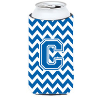 Letter C Chevron Blue and White Tall Boy Beverage Insulator Hugger CJ1056-CTBC