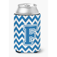 "Caroline's Treasures CJ1056-FCC Letter F Chevron Blue and White Can or Bottle Hugger, Multicolor"
