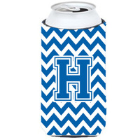 Letter H Chevron Blue and White Tall Boy Beverage Insulator Hugger CJ1056-HTBC