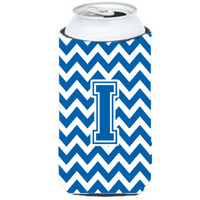 Letter I Chevron Blue and White Tall Boy Beverage Insulator Hugger CJ1056-ITBC