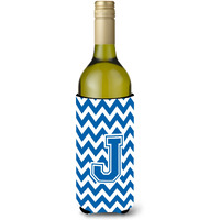 Letter J Chevron Blue and White Wine Bottle Beverage Insulator Hugger CJ1056-JLITERK