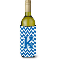 Letter K Chevron Blue and White Wine Bottle Beverage Insulator Hugger CJ1056-KLITERK