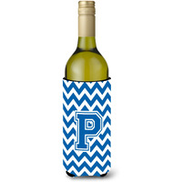 Letter P Chevron Blue and White Wine Bottle Beverage Insulator Hugger CJ1056-PLITERK