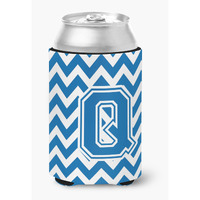 "Caroline's Treasures CJ1056-QCC Letter Q Chevron Blue and White Can or Bottle Hugger, Multicolor"