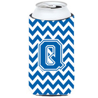 Letter Q Chevron Blue and White Tall Boy Beverage Insulator Hugger CJ1056-QTBC