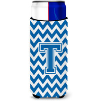 Letter T Chevron Blue and White Ultra Beverage Insulators for slim cans CJ1056-TMUK