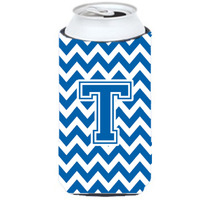 Letter T Chevron Blue and White Tall Boy Beverage Insulator Hugger CJ1056-TTBC
