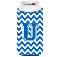 Letter U Chevron Blue and White Tall Boy Beverage Insulator Hugger CJ1056-UTBC
