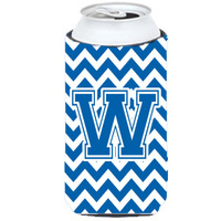 Letter W Chevron Blue and White Tall Boy Beverage Insulator Hugger CJ1056-WTBC