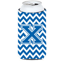 Letter X Chevron Blue and White Tall Boy Beverage Insulator Hugger CJ1056-XTBC