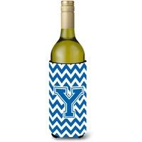 Letter Y Chevron Blue and White Wine Bottle Beverage Insulator Hugger CJ1056-YLITERK