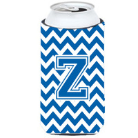 Letter Z Chevron Blue and White Tall Boy Beverage Insulator Hugger CJ1056-ZTBC