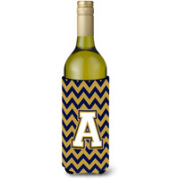 Letter A Chevron Navy Blue and Gold Wine Bottle Beverage Insulator Hugger CJ1057-ALITERK