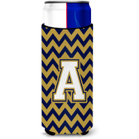 Letter A Chevron Navy Blue and Gold Ultra Beverage Insulators for slim cans CJ1057-AMUK