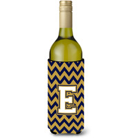 Letter E Chevron Navy Blue and Gold Wine Bottle Beverage Insulator Hugger CJ1057-ELITERK