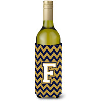 Letter F Chevron Navy Blue and Gold Wine Bottle Beverage Insulator Hugger CJ1057-FLITERK