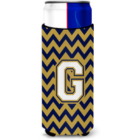 Letter G Chevron Navy Blue and Gold Ultra Beverage Insulators for slim cans CJ1057-GMUK